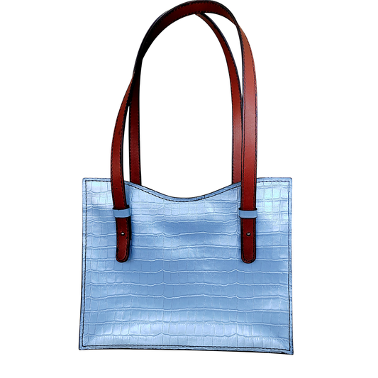 Bolso Andrelet Azul Ártico | Cuero Natural Grabado Cocodrilo | Colambre