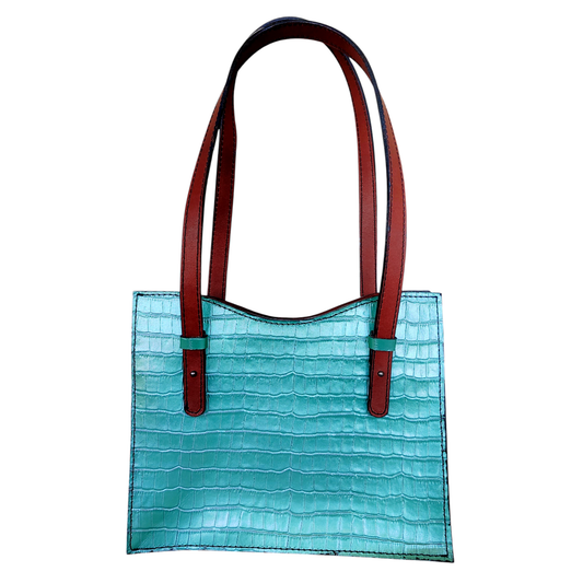 Bolso Andrelet Verde Cedar | Cuero Natural Grabado Cocodrilo | Colambre